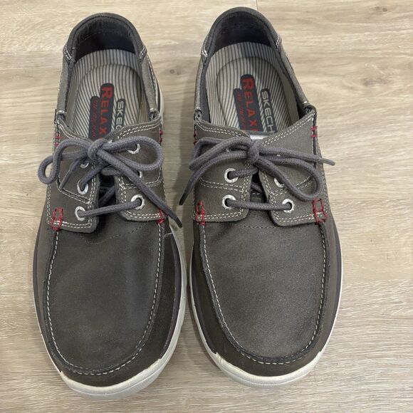 Skechers Men's 8.5 Relaxed Fit Memory Foam Boat Shoes CHAR Gray Excellent Cond - Picture 5 of 11